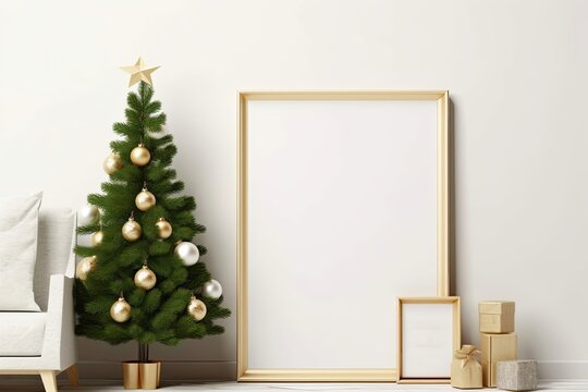 Christmas mockup frame, mockup posters in living room Christmas interior, Generative AI 
