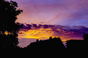 Sunrise and sunset in Germany. Scenery.