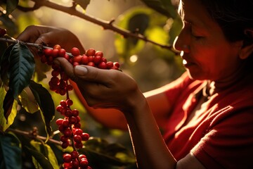 Mujer cosechando café 