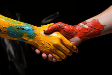 Hand Shaking Gesture of Oil Painted Hands. LGBTQ Diversity concept