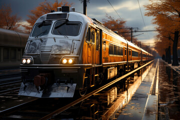 public transport concept. Electric train arriving at the stop