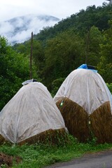hay covered with nylon from the rain