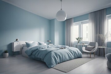The interior of the room in plain monochrome pastel blue