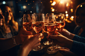 Friends celebrating a special occasion with a toast of sparkling wine - obrazy, fototapety, plakaty