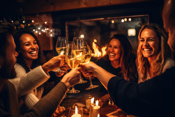 Friends celebrating a special occasion with a toast of sparkling wine - Powered by Adobe