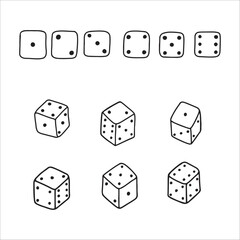 Dice. Set of doodle cubes. Vector illustration
