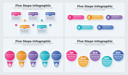 Vector business infographic template with 5 steps or options for presentation set