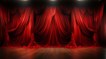 Red stage curtain for theater, opera scene drape. - obrazy, fototapety, plakaty