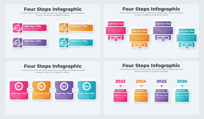 Vector business infographic design elements and flowchart steps bundle