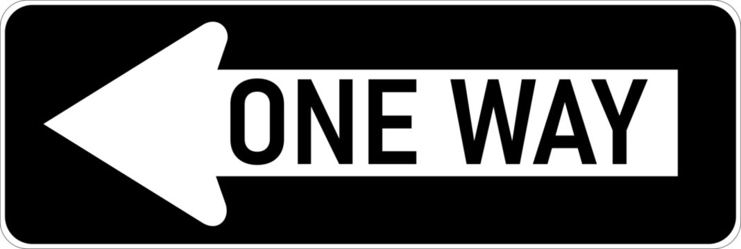 Vector graphic of a usa One Way MUTCD highway sign. It consists of the wording One Way within a left pointing arrow contained in a white rectangle