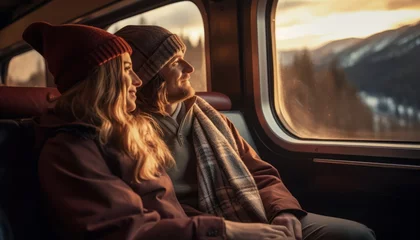 Foto op Aluminium Photo of a couple enjoying the view from a train window © Anna