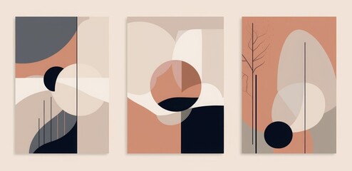 Set of minimalist abstract aesthetic illustrations. Modern style wall decor. Collection of contemporary artistic posters, Generative AI 