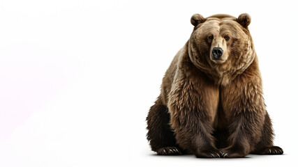 Sitting brown bear isolated on white background - obrazy, fototapety, plakaty