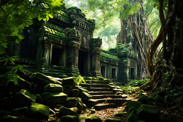 Fototapeta premium Abandoned temple complex of an extinct culture in the jungle like the Majas
