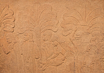 Stone bass-relief of procession of captive Babylonian women, Northen Iraq, Assyrian, 704-681 