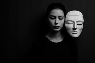 Minimalist portrait with a woman wearing a mask