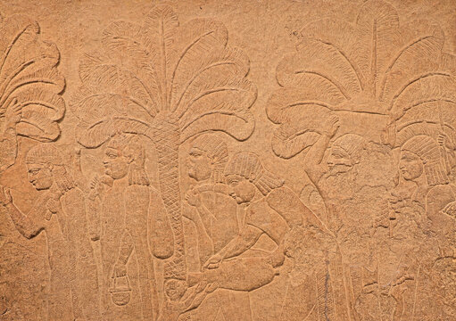 Stone bass-relief of procession of captive Babylonian women, Northen Iraq, Assyrian, 704-681 