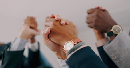 Group, collaboration and business people holding hands with trust in team building, connection or support. Teamwork, diversity and colleagues and friends with kindness, solidarity or community - Powered by Adobe