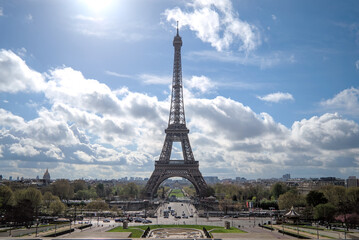 Paris, France - April 3 2019: Eiffel Tower from Trocadero in Paris, France