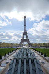 Paris, France - April 3 2019: Eiffel Tower from Trocadero in Paris, France