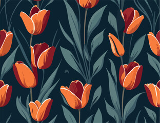 Flat Vector Harmony, Tulips Flower Seamless Art