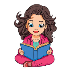 Little girl hold open book and read. Knowledge and education concept.