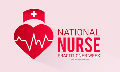 Vector illustration on the theme of national Nurse Practitioner Week observed every year in during november 13 to 19. Vector template for banner, greeting card, poster with background. - obrazy, fototapety, plakaty