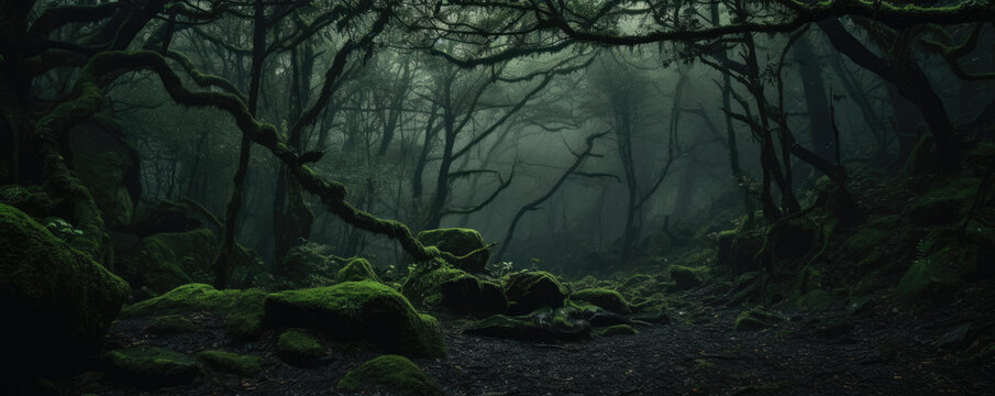 Fototapeta Scary and mysterious halloween forest