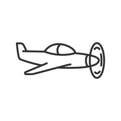 Small passenger airplane with propeller in front, linear icon. Line with editable stroke