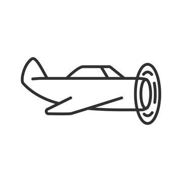 Airplane with a propeller in front, linear icon. Line with editable stroke