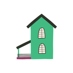 Cute private house in flat style. hand drawn vector illustration