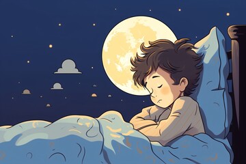Cartoon illustration of a kid sleeping