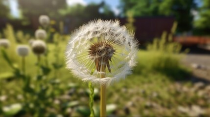 One dandelion with fluffy seeds