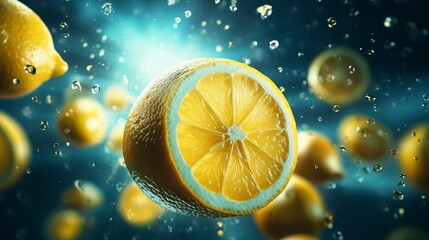 Illustration of floating lemons in a surreal composition
