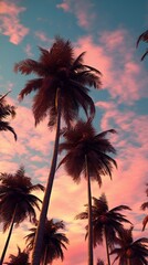 Fototapeta na wymiar Illustration of palm trees against a vibrant pink sky