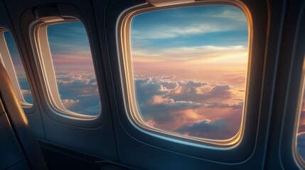 The beautiful clouds seen through an airplane window