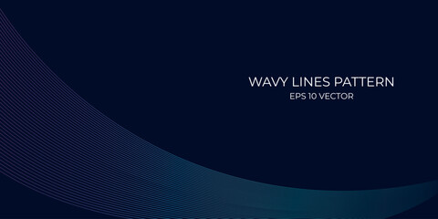 Vector wavy lines pattern smooth curve flowing dynamic blue green gradient light isolated on navy background. Concept for technology, digital, communication, science, music.