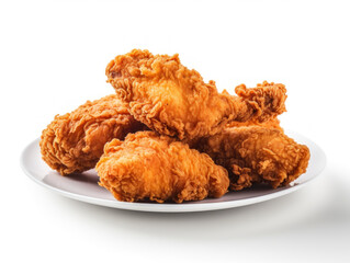 Heap of fried chicken in white plate on white background