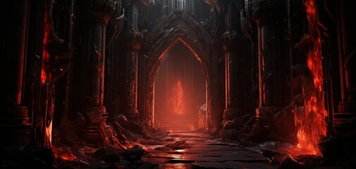 illustration of sinful curse hell gate with smoke and flame Generative Ai	
 - obrazy, fototapety, plakaty