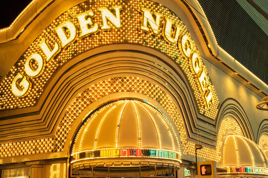 The famous old Las Vegas strip with the Golden Nugget