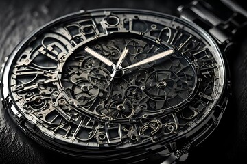 Fototapeta na wymiar A close-up of a fashion-forward wristwatch with a striking dial design.