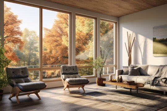 modern midcentury house living room, real state concept, new house model.
