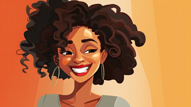 African american black woman super happy smiling cartoon clip art style image.