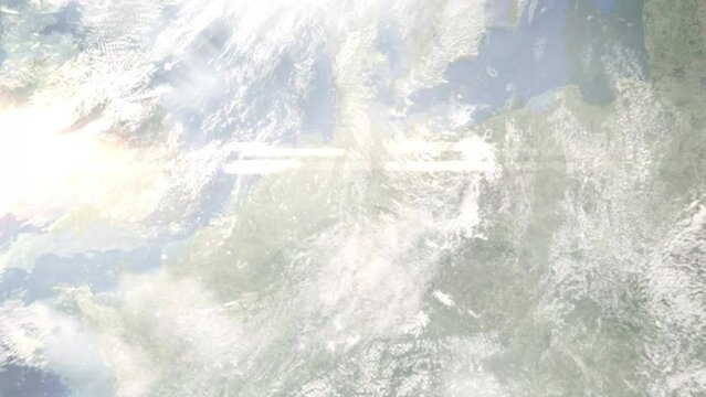 Zoom in from space and focus on Hameln, Germany. 3D Animation. Background for travel intro. Elements of this image furnished by NASA