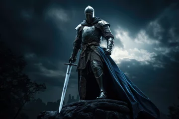 Foto op Plexiglas Knight in shining armor, raising a sword © thejokercze