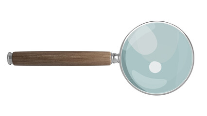 Silver magnifying glass with black handle isolated on transparent and white background. Search concept. 3D render