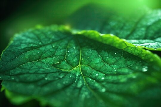 Abstract closeup macro image of green organic leaves. ai generative