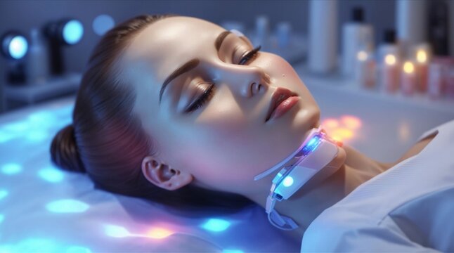 a woman having Chromotherapy using ultrasound skin care