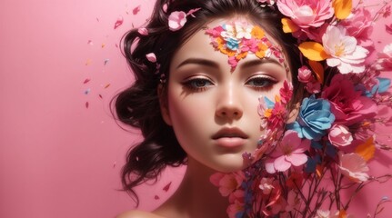 Beautiful girl in contemporary artwork . Ad copy space