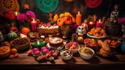 Obraz na płótnie Canvas Table with food decorated for mexican day of the dead